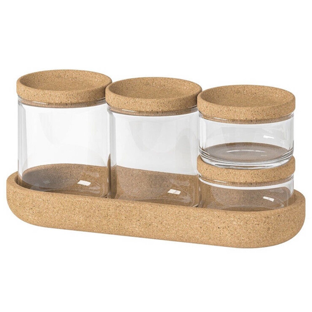 IKEA SAXBORGA Jar With Lid And Tray Set Of 5, Glass/Cork (403.918.79) NIB